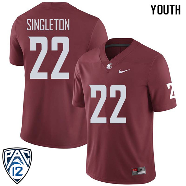 Youth #22 Deion Singleton Washington State Cougars College Football Jerseys Sale-Crimson
